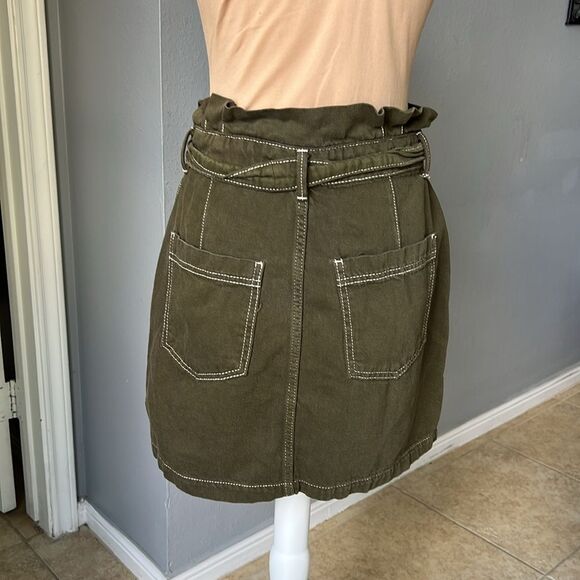 Free People Olive Green Belted utility safari paperbag mini skirt military - Picture 3 of 7